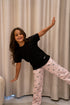 Girls summer pajama set Black t-shirt + Rose Dog Pants